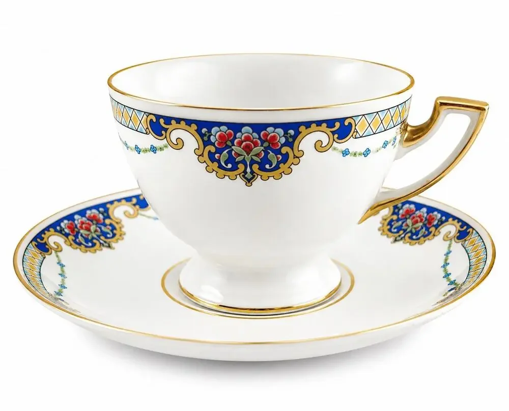 Thomas Bavaria Demitasse Cup & Saucer Blue Floral Gold Trim German Porcelain
